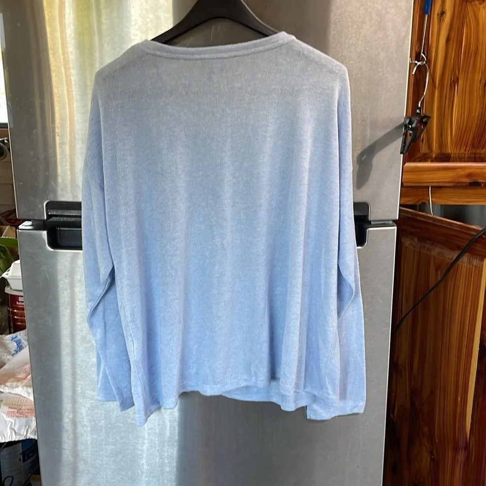 DKNY Jeans  light Blue‎ boat neck women’s XL Sweater Long sleeve deco hem